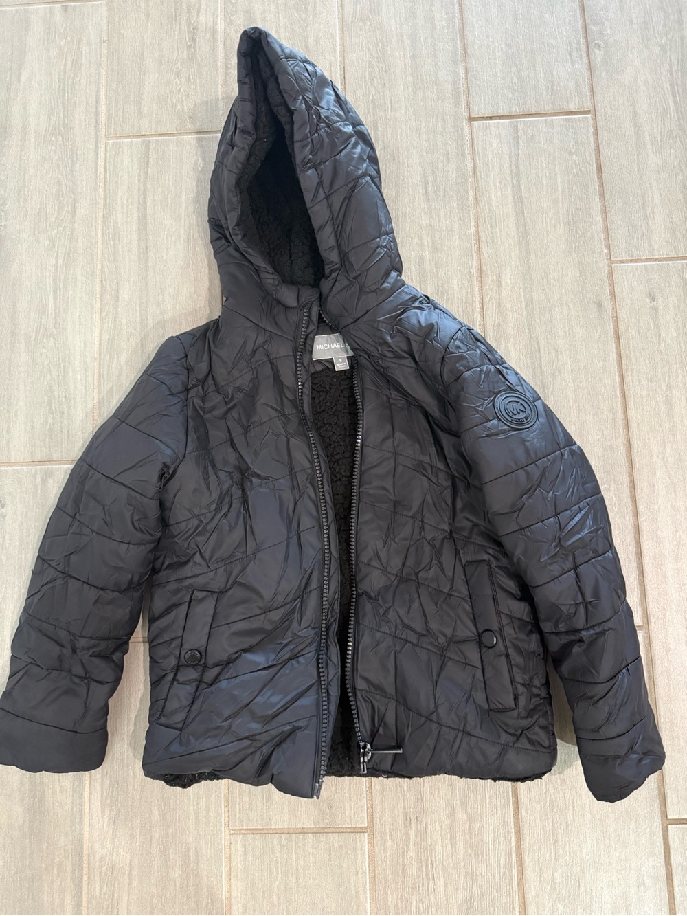 Michael Kors Black Hooded Puffer Jacket for Kids